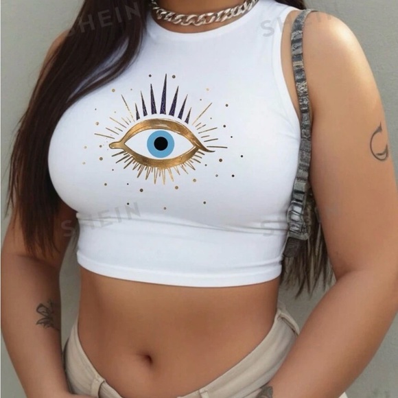 SHEIN Slayr Women's Eye Print Cropped Tank Top For Summer - Picture 1 of 2